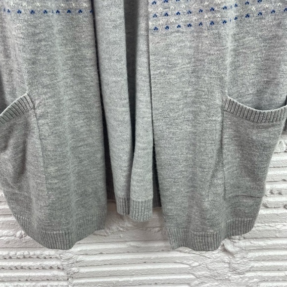 Talbots Lambswool Blend Open Front Long Cardigan Gray & Blue Nordic Print XS - Picture 7 of 16